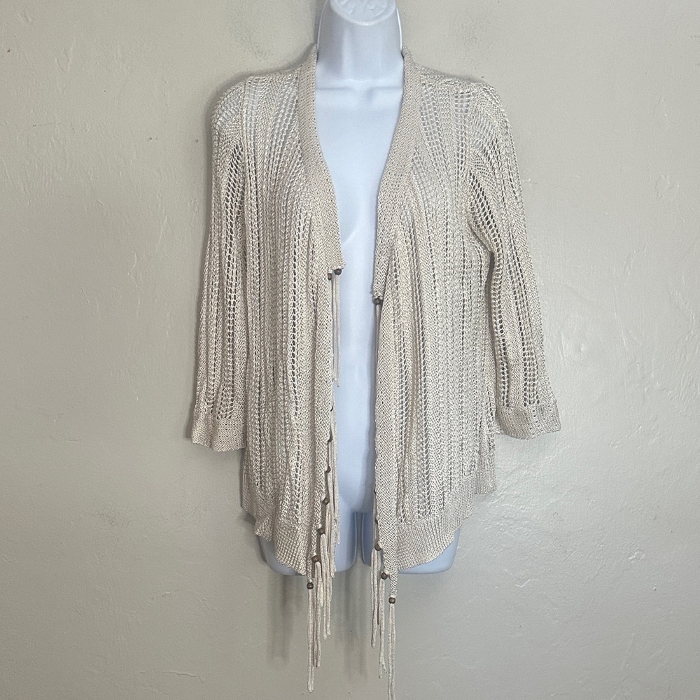Chico's Cream Knit Cardigan with Tassels